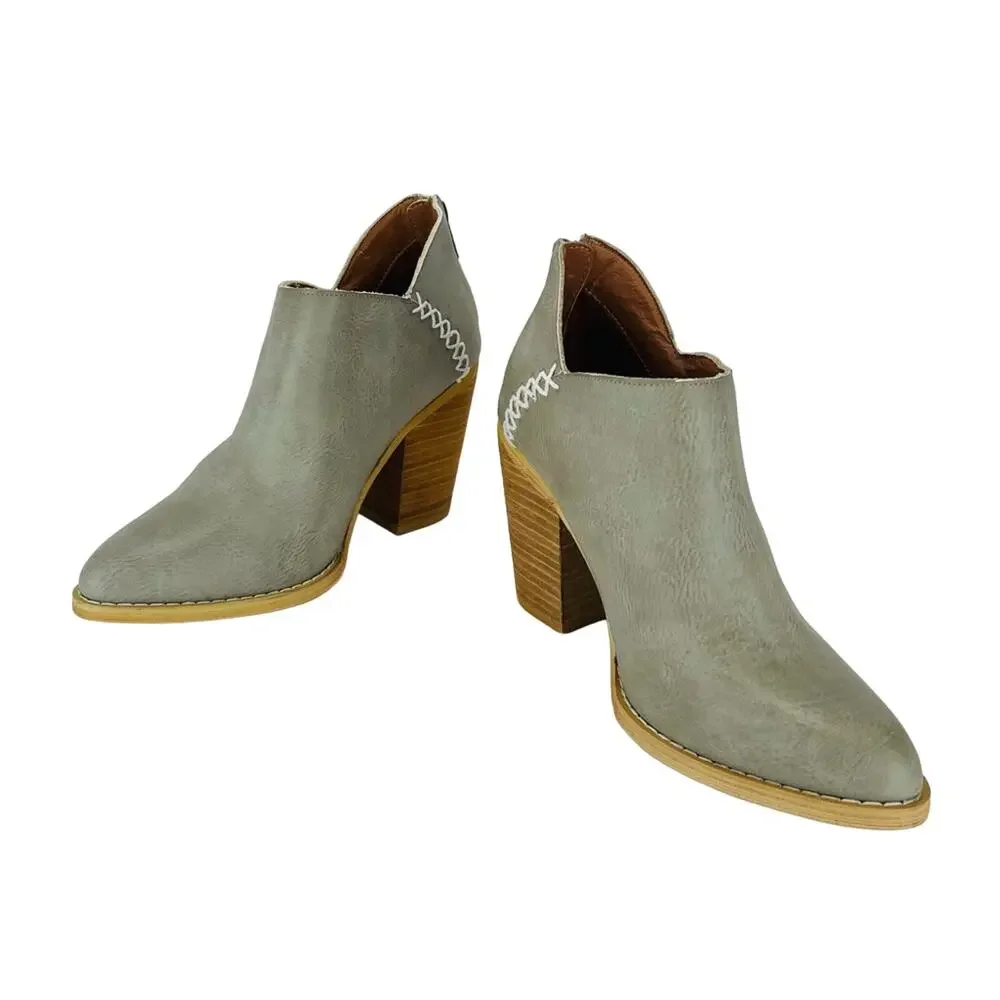 Mi.iM Paradise Women Gray Bootie Size 5.5 Faux Leather Cuban Heel Ankle Boot New